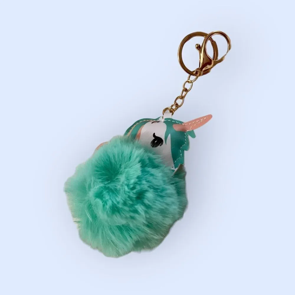 Unicorn Faux Leather Pompom Key Ring Purse Charm